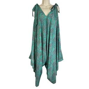 KARMA‎ HIGHWAY harem jumpsuit teal Paisley Woman’s OS Boho Resort